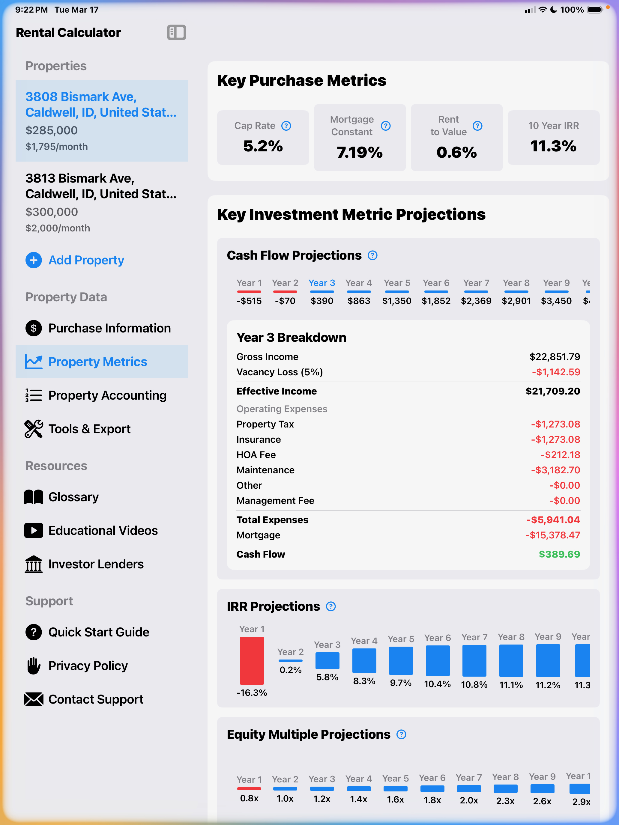 Property Metrics on iPad